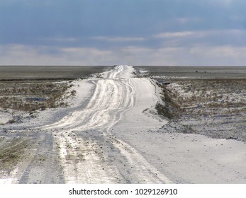 Eurasian Steppe Road In Winter