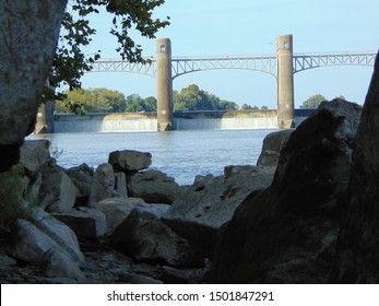 Eureka, OH/USA, 9/9/2019 Robert C. Byrd Lock and Dam, OH River and Riverbank Below/Downriver 