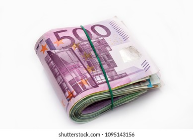 Euro banknotes in bundle isolated on white