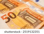 euro banknotes, close-up view, 50 euro money background