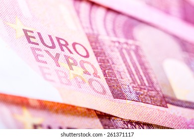 Euro banknotes, detailed text on a new ten euro banknotes. 