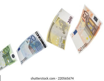 Euro Bill Collage Isolated On White. Horizontal Format