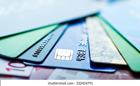 Euro bills and credit card background 