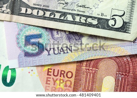 Euro China Yuan And Us Dollar Banknotes Forming Background Euro China Yuan And Us Dollar Banknotes Forming Background