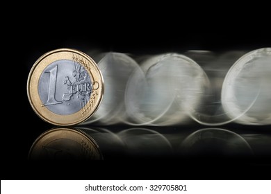 Euro Coin Spin On Dark Background