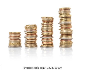 Euro Coin stacks on a white background