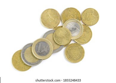 Euro coins in the form of an upward arrow, the concept of rising costs, white background. - Powered by Shutterstock