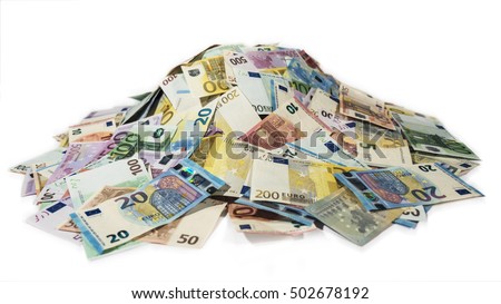 euro money banknotes, pile of money, cash, stack, new bills, isolated