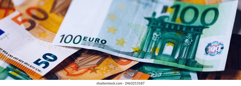 Euro money, Euro cash background. Banknotes of the european union. Euro cash. Many Euro banknotes of different values.  - Powered by Shutterstock