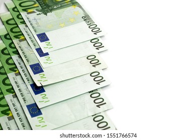 Euro Money Falling Cash. European Banknotes Isolated On White Ba