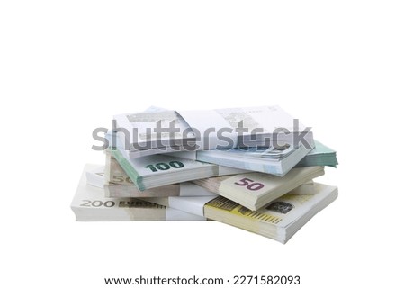 Euro money isolated on white background, close up