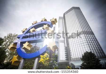 Euro sign and European Central Bank in Frankfurt