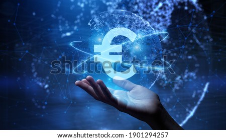 Euro sign on virtual screen. Online banking currencies exchange financial concept.