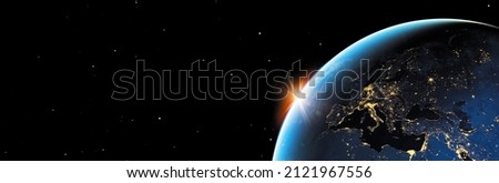 EUROPE BANNER AT NIGHT SEEN FROM SPACE. Elements of this image furnished by NASA 