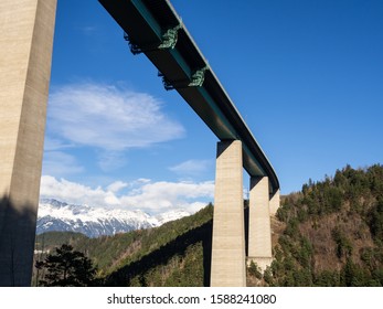 The Europe bridge in Austria, Tirol. Brenner motorway from Italy to Austria. Bridge close to the city of Innsbruck. The highest bridge in Europe