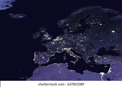 Europe by night - View from space - Elements of this image furnished by NASA - Powered by Shutterstock