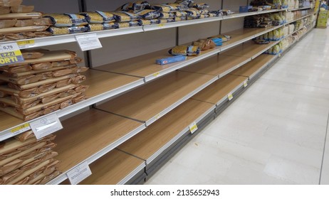 Europe, Italy , Milan March 2022 - Almost empty shelves of pasta at Esselunga supermarket with the increase in the cost of wheat due to the war between Ukraine and Russia
