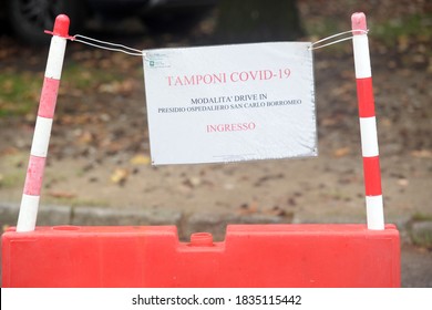 Europe, Italy , Milan October 2020, People Are Tested At A Drive Thru, Coronavirus Pandemic, Covid-19. Blood Test And Swab Nasal Test During Quarantine Home Lockdown In San Carlo Hospital, People Mask