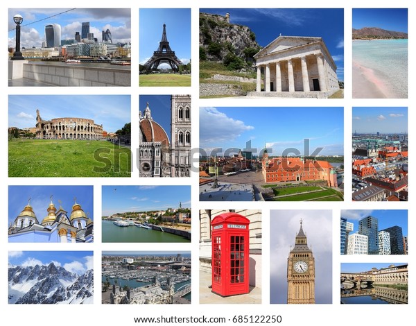 Europe Landmarks Collage Tourism Attractions Postcard Stock Photo ...