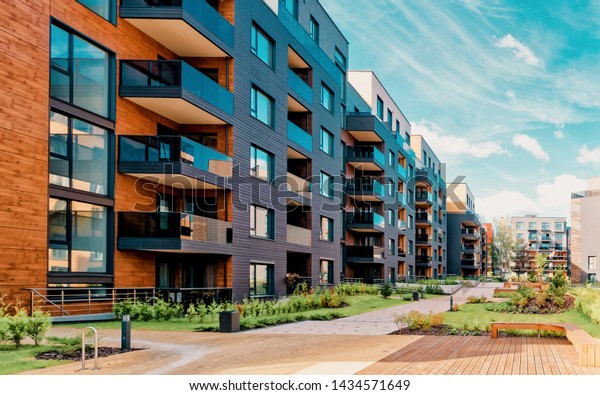 Europe modern\
complex of residential apartment buildings complex condo. And\
outdoor facilities. Mixed\
media.