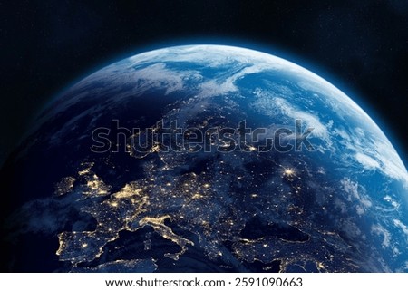 Europe at night viewed from space with city lights. Planet Earth from space. High resolution image. Elements of this image furnished by NASA