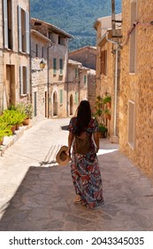 Europe Travel Vacation Fun Summer Woman Walking In Valldemossa, Mallorca, Spain.