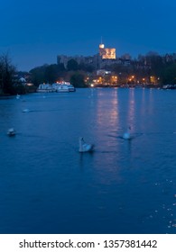 Europe, UK, England, Berkshire, Windsor Castle Is Seen Across River Thames At Dusk, Berkshire, England, UK