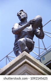 Europe UK London Twickenham Rugby Ground 2007. Male Bronze Statue Of Rugby Player Catching The Ball. 