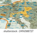 Europe world war 2 map close up. Adventure, discovery, navigation, geography.