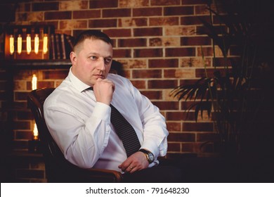 European Or American Man In White Shirt At Room. Business Style. Men's Beauty, Fashion, Classic Style. Portrait Of A Elegant Plus Size Mature Businessman On Studio Background 