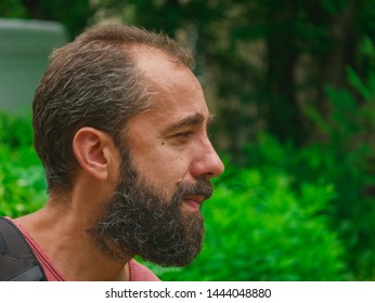 European bearded man 
profile portrait