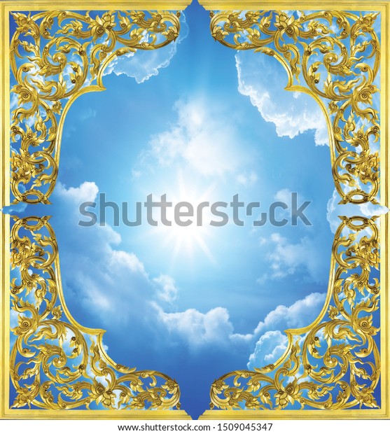 European Ceiling Wallpaper European 3d Blue Stock Photo