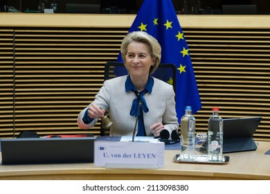 European Commission President Ursula von der Leyen at start of the Meeting of College of Commissioners at the European Commission in Brussels, Belgium on January 26, 2022.