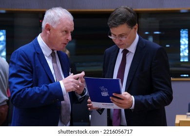 European Commissioner In Charge Of Economy Valdis Dombrovskis At The Start Of A Tripartite Social Summit In Brussels, Belgium On Oct. 19, 2022.