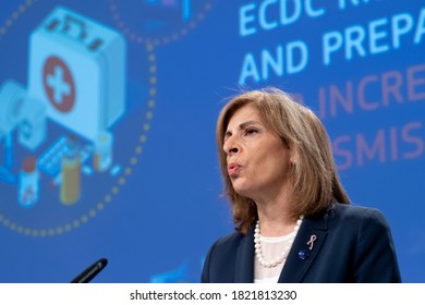 European Commissioner For Health Stella Kyriakides Speaks During A News Conference On The Updated Coronavirus Disease (COVID-19) Risk Assessment, In Brussels, Belgium, 24 September 2020.