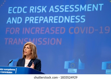 European Commissioner For Health Stella Kyriakides Speaks During A News Conference On The Updated Coronavirus Disease (COVID-19) Risk Assessment, In Brussels, Belgium, 24 September 2020.