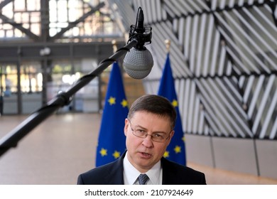 European Commissioner For Trade Valdis Dombrovskis During Eurogroup Finance Ministers Meeting In Brussels, Belgium, 17 January 2022.