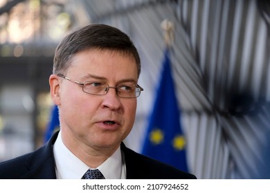 European Commissioner For Trade Valdis Dombrovskis During Eurogroup Finance Ministers Meeting In Brussels, Belgium, 17 January 2022.