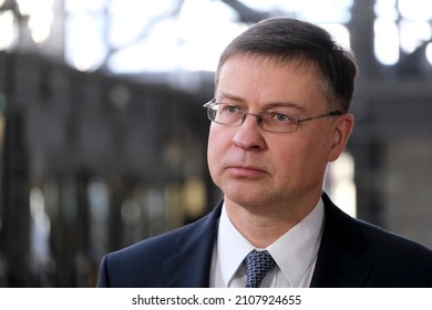 European Commissioner For Trade Valdis Dombrovskis During Eurogroup Finance Ministers Meeting In Brussels, Belgium, 17 January 2022.