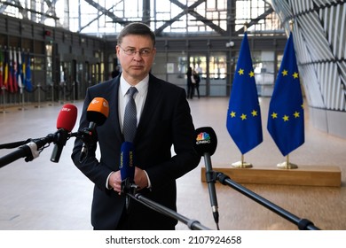 European Commissioner For Trade Valdis Dombrovskis During Eurogroup Finance Ministers Meeting In Brussels, Belgium, 17 January 2022.