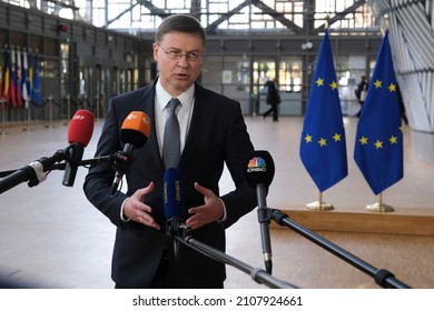 European Commissioner For Trade Valdis Dombrovskis During Eurogroup Finance Ministers Meeting In Brussels, Belgium, 17 January 2022.