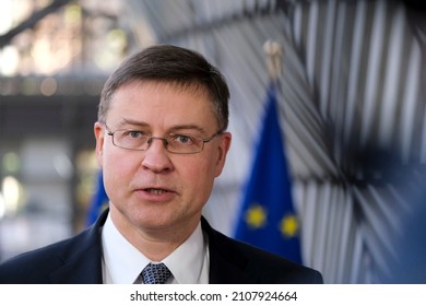 European Commissioner For Trade Valdis Dombrovskis During Eurogroup Finance Ministers Meeting In Brussels, Belgium, 17 January 2022.