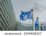 European EU flags in front of the Berlaymont building, headquarters of the European commission in Brussels