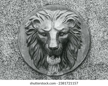 European figure relief metal bronze lion head concept photo. 