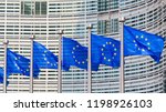 European Flags in front of the European Commission Headquarters building in Brussels, Belgium, Europe