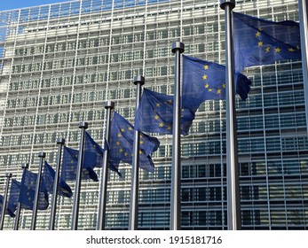 European flags in front of the EU Commission in Brussels, Belgium –9th March 2011