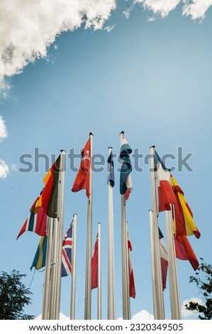 European flags in front of sky