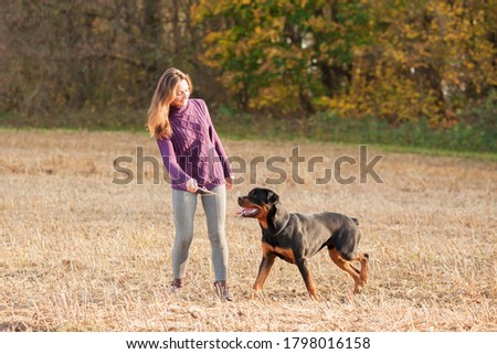 Similar – Attractive smiling blond woman with her two dogs