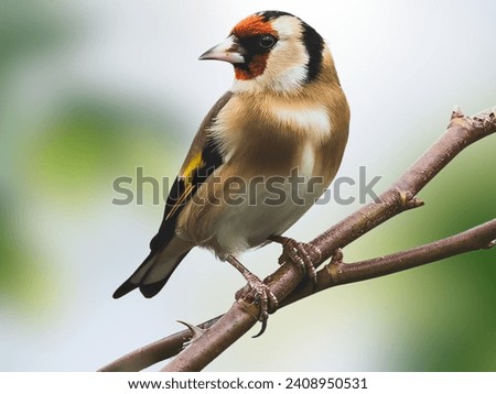 The European goldfinch, Beautiful songbird The European goldfinch in wildlife. Carduelis carduelis , isolated on nature background.