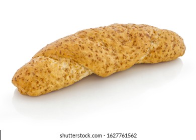 European Graham roll. Isolated on white background with shadow reflection. With clipping path. With vector path. Graham breadroll on white bg. Graham bread roll